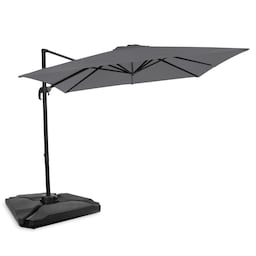 VONROC Premium parasol Pisogne 300x300cm - Kombisæt inkl. parasolfliser - 360 ° Roterbar - Grå - Inkl. beskyttelsesovertræk