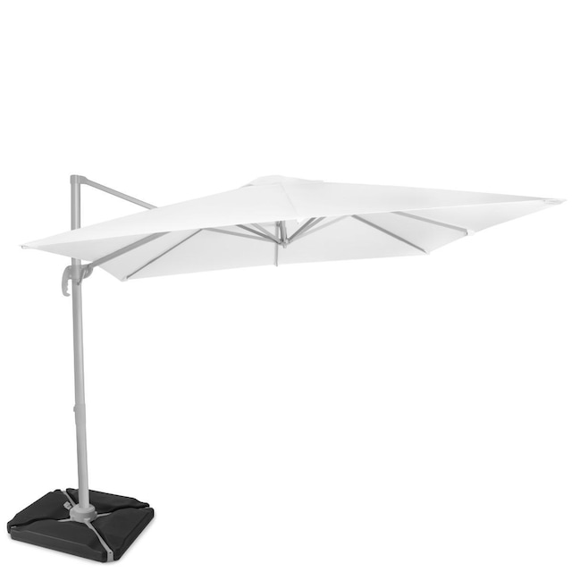VONROC Premium parasol Pisogne 300x300cm - Kombisæt inkl. parasolfliser - 360 ° Roterbar - Hvid- Inkl. beskyttelsesovertræk