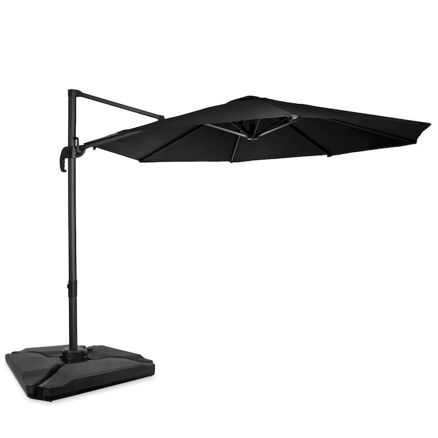 VONROC Premium parasol Bardolino Ø300cm - Kombisæt inkl. fyldbare premium parasolfliser - 360 ° drejelig - Vippefunktion - Antracit/Sort - Inkl. beskyttelsesovertræk