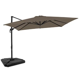 VONROC Premium parasol Pisogne 300x300cm - Kombisæt inkl. parasolfliser - 360 ° Roterbar - Taupe - Inkl. beskyttelsesovertræk