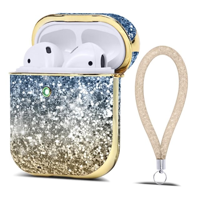 SKALO AirPods 1/2 Glitter-cover med håndrem - Blå