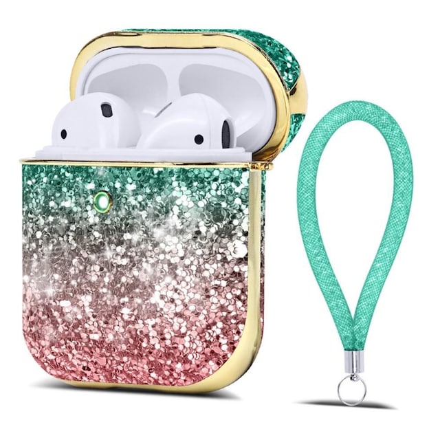 SKALO AirPods 1/2 Glitter-cover med håndrem - Turkis