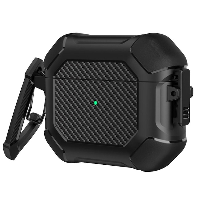 SKALO AirPods 3 Carbon Fiber TPU Cover med karabinhage - Sort