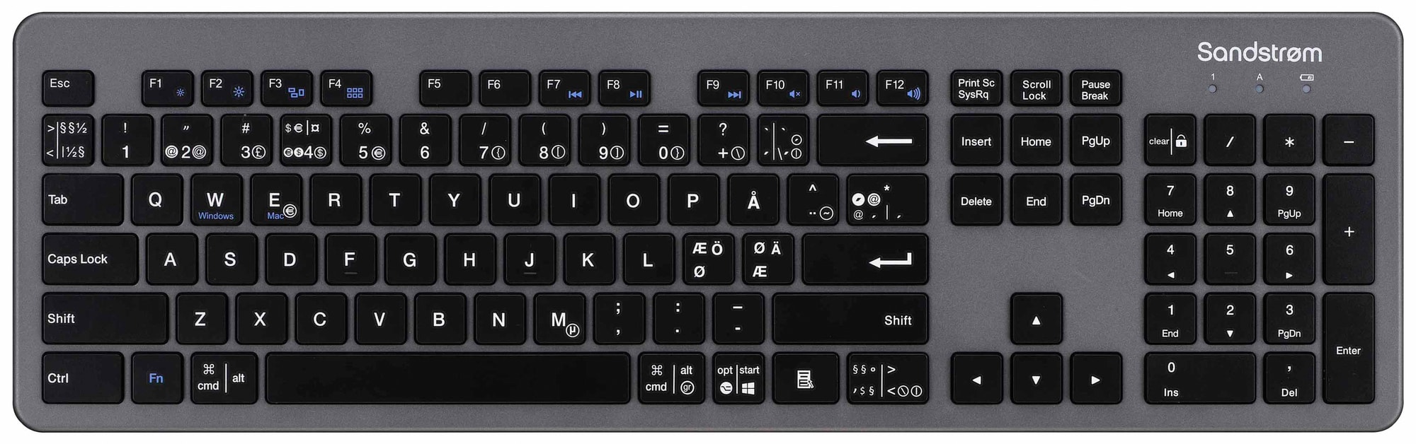 Sandstrøm slankt trådløst tastatur (grå/sort) | Elgiganten
