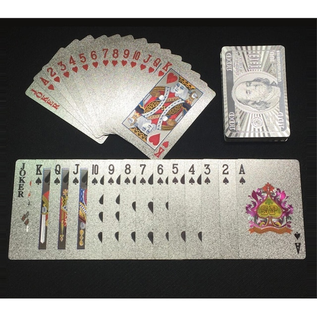 54stk Creative Vandtæt 100 Dollar Plastic Poker spillekort - Sølv