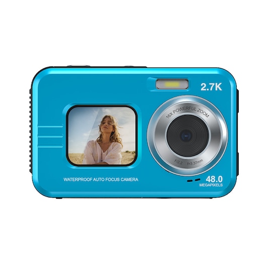 Undervandskamera vandtæt 48MP/4K/16x zoom/dobbeltskærm/autofokus Blå |  Elgiganten