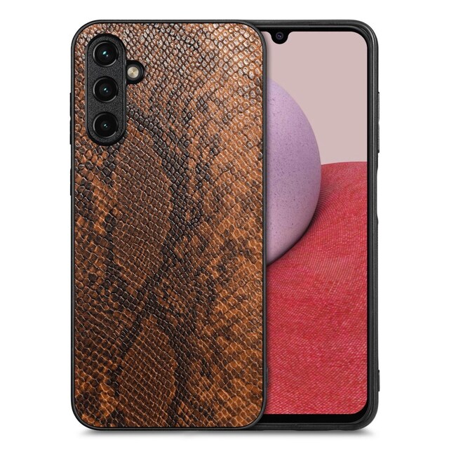 SKALO Samsung A14 4G/5G Snakeskin PU-læder Hybrid Cover - Brun