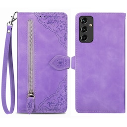 SKALO Samsung A14 4G/5G Big Wallet Flower Pungetaske - Lilla