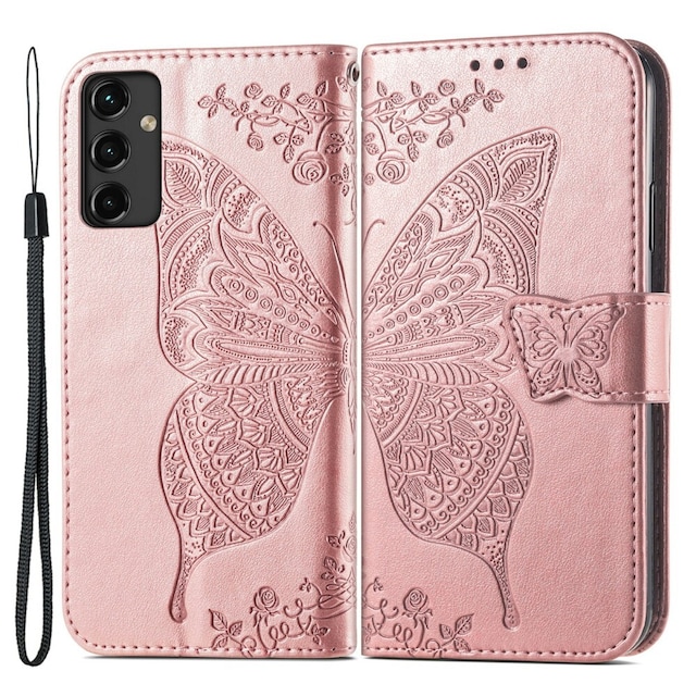 SKALO Samsung A14 4G/5G Mandala Butterfly Flip Cover - Rosa guld