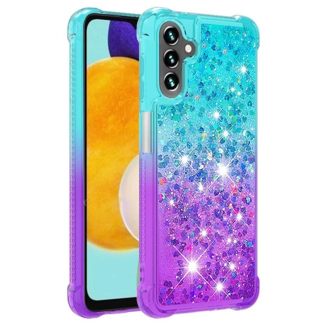 SKALO Samsung A34 5G Kvicksand Glitter Hjerter TPU Cover - Turkis-Lilla