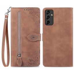 SKALO Samsung A14 4G/5G Big Wallet Flower Pungetaske - Brun