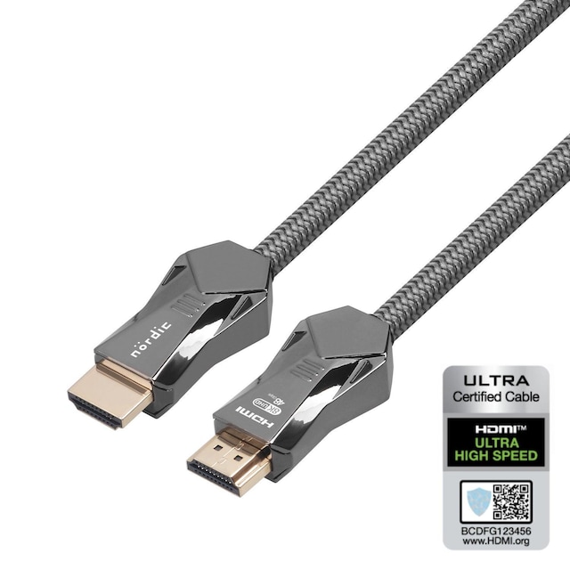 NORDIC CERTIFICEREDE KABLER 1m Ultra High Speed ​​​​HDMI 2.1 8K 60Hz 4K 120Hz 48Gbps Dynamic HDR eARC VRR Nylon flettet kabel forgyldt
