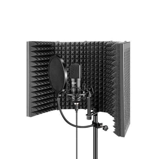 Mikrofon skærm med 5-væg akustisk filter foldbar skærm 59x28x4cm lydpotte mikrofoner refleksioner filter | Elgiganten