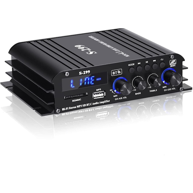 NÖRDIC Bluetooth 5.0 stereo 4.1 forstærker 4X40W + 50W RMS forstærker 2 højttalere og subwoofer med USB og SD media player input