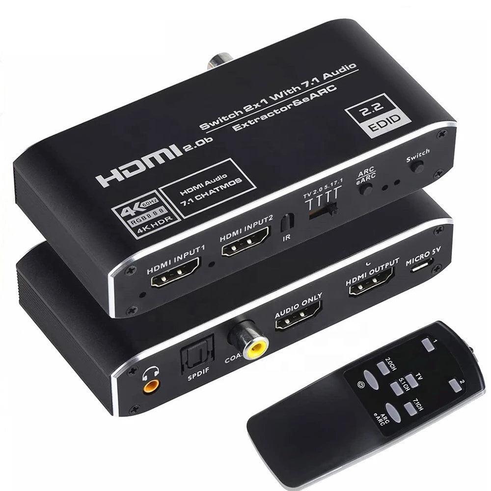 NÖRDIC 4K 60Hz HDMI-switch 2 til 1 med lydudtræk Toslink HDR HDCP2:3  ARC/eARC 7.1-lyd | Elgiganten