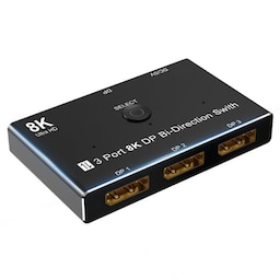 NÖRDIC Displayport 3 til 1 switch eller 1 til 3 splitter DP1.4 8K30Hz 4k120Hz 32.4Gbps