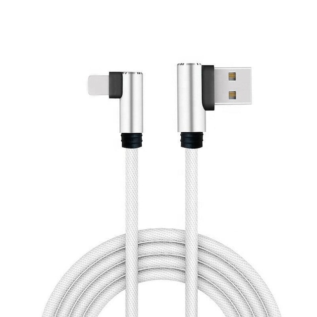 NÖRDIC Vinklet Apple Lightning (Ikke-MFI er) til vinklet USB A-kabel til synkronisering og opladning hvid 3m