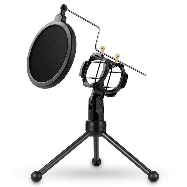 Mikrofon står desktop med pop filter og stativ