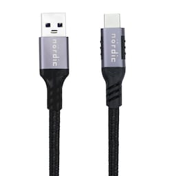 NÖRDIC 25cm USB3.2 Gen1 USB-C til A nylonflettet kabel hurtigopladning 3A 5Gbps Strømforsyning PD 60W