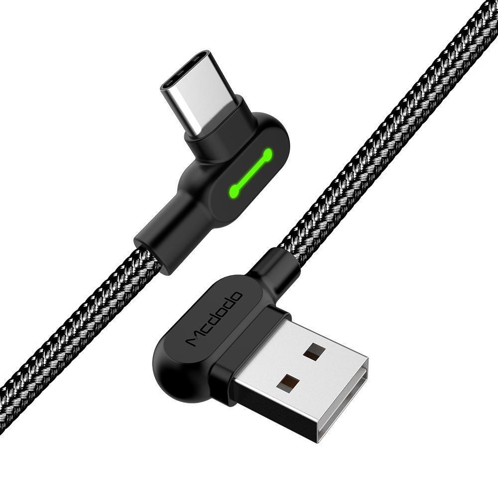 Mcdodo CA 5280 Vinklet USB C til vinklet USB A kabel til synkronisering og  hurtig opladning LED sort 0.5m | Elgiganten