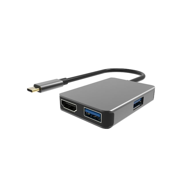 NÖRDIC 1 til 4 C USB Docking 1xHDMI 4K 30Hz 1xUSB C 60W PD 2xUSB3.1 5Gbps aluminium space Gray