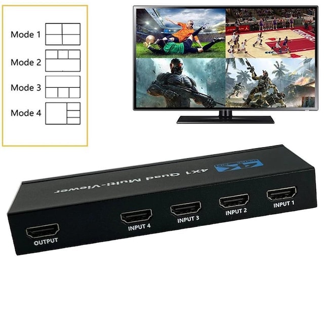 NÖRDIC HDMI scaler switch 4 til 1 med Multiviewer 4K30hz HDCP1.4