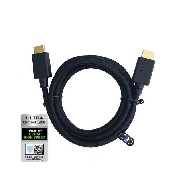 NÖRDIC CERTIFIED CABLES 1.5m HDMI 2.1 Ultra High Speed ​​8K 4K 60Hz 120Hz 48 Gbps Dynamic HDR eARC Game Mode VRR Dolby ATMOS nylon flettet forgyldt