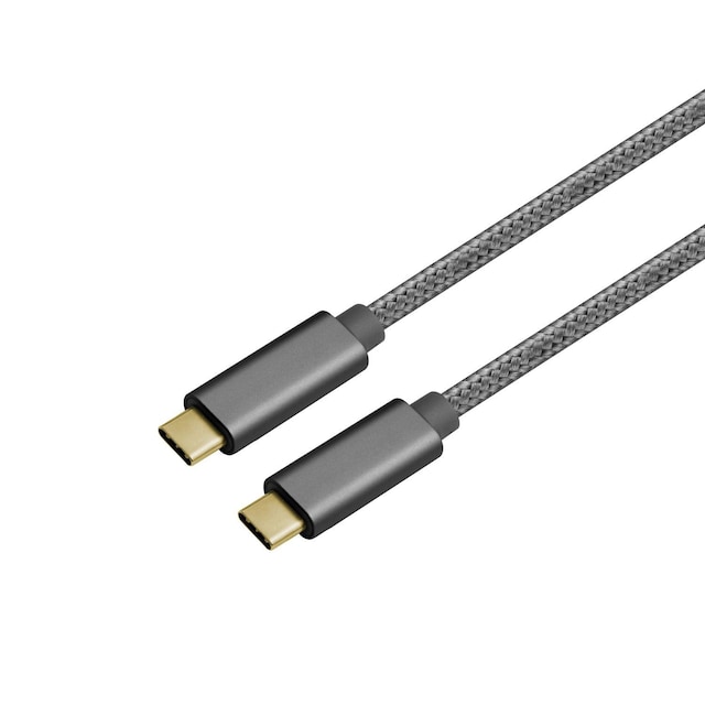 NÖRDIC 2m USB3.2 Gen1 USB-C til C nylonflettet kabel hurtigopladning 3A 5Gbps Strømforsyning PD 60W mellemgrå