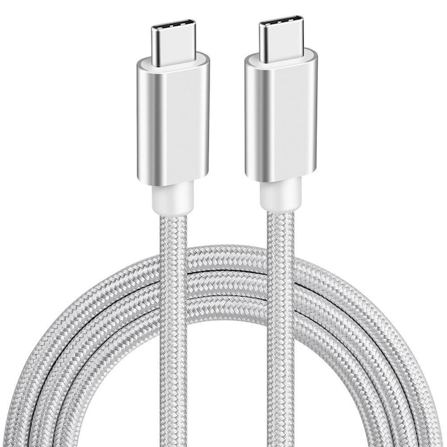 NÖRDIC 1m USB C 3.1 til USB C Nylon Flettet Kabel Hurtig opladning 5A Gen2 10Gbps Power Delivery PD 100W med Emarker White