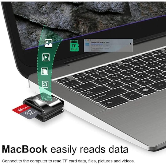 NÖRDIC USB-C 3.1 kortlæser med nøglering 5Gbps TF, MicroSD, Micro SDHC,  Micro SDXC 2TB UHS-I grå | Elgiganten
