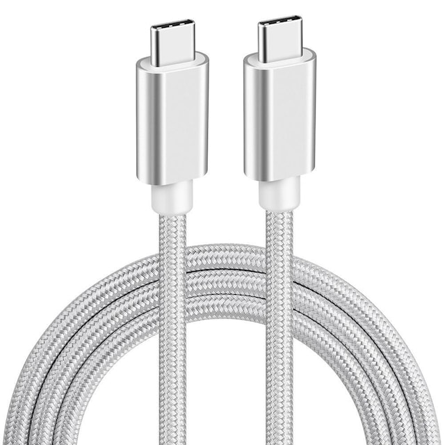 NÖRDIC 50CM USB C 3.1 til USB C Nylon Flettet Kabel Hurtig opladning 5a Gen2 10Gbps Power Delivery PD 100W med Emarker White