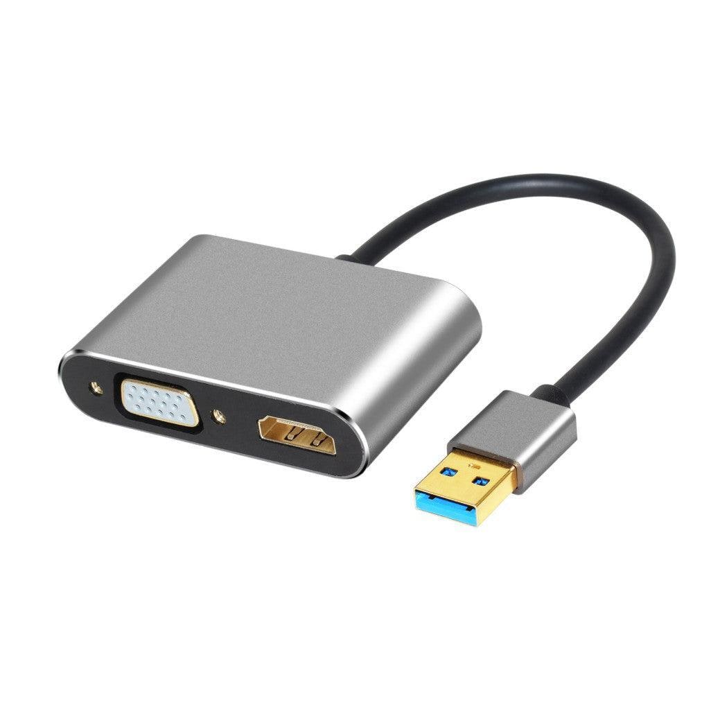NÖRDIC En USB til HDMI 1080P og 1080P VGA understøtter to skærme til  spejlet og Udvidet modus 10cm kabel Aluminium Space Grey | Elgiganten