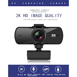 USB Webcam Full HD2K 30fps med mikrofon roterbare 360grader 3.7MP