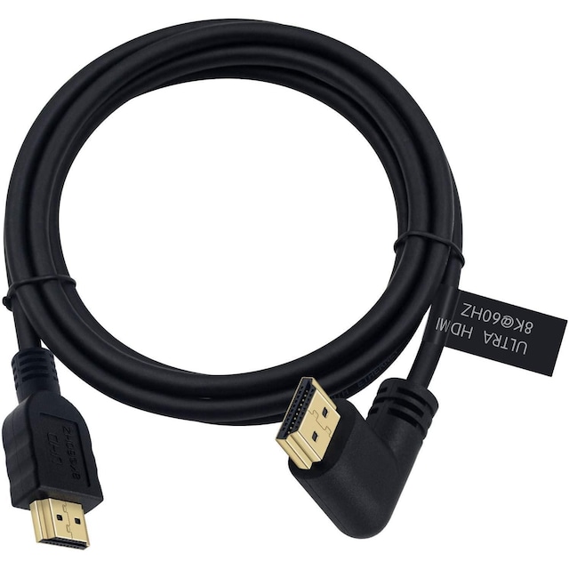 NÖRDIC 2m vinklet HDMI 2.1 UHD 8K 60Hz 4K 120Hz 48Gbps Dynamic HDR eARC Game Mode VRR Dolby ATMOS guldbelagt