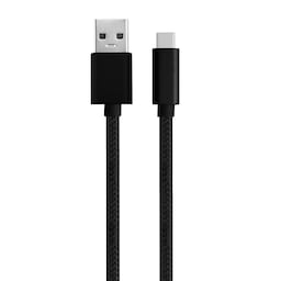 NÖRDIC 15cm C USB-kabel til USB A USB3.1 Gen1 hurtig opladning 60W 5Gbps 3A, Nylon Flettet sort