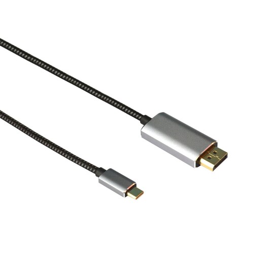 NÖRDIC 1,5 m USB-C til Displayport-kabel UHD 4K 60Hz DP 1,2 21,6 Gbps HDCP  Alt Mode Over USB-C, aluminiumsstik Space Grey | Elgiganten
