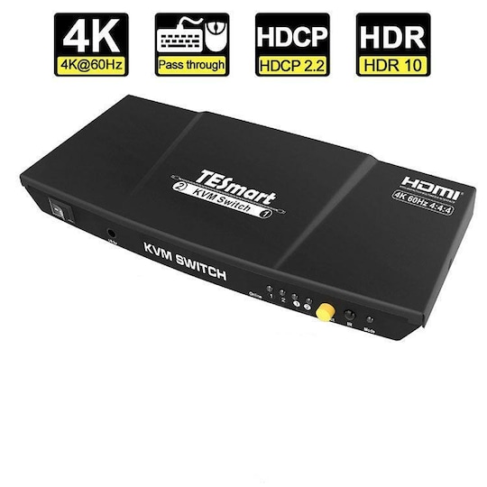 NÖRDIC KVM Switch 2 til 1 HDMI 2.0 4K 60Hz 3xUSB til pc, Xbox, PS5 og  bærbar HDR10 HDCP2.2 | Elgiganten