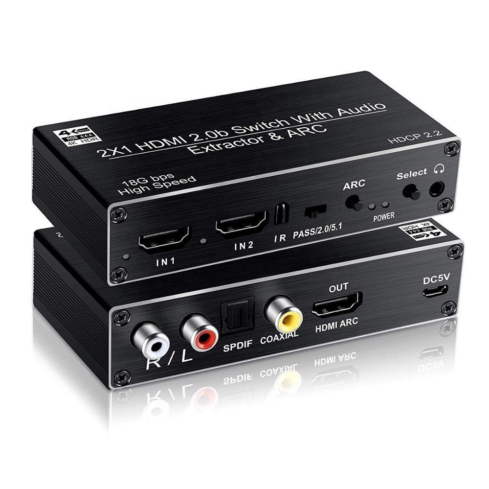 NÖRDIC HDMI skifte 2 til 1 med Lydudtrækkeren og ARC 4K 60Hz SPDIF Coaxial  RCA L / R stereo | Elgiganten