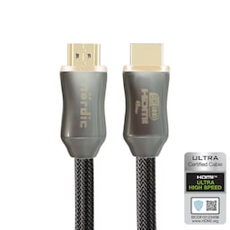 NÖRDIC CERTIFIED KABLER 1,5m Ultra High Speed ​​​​HDMI 2.1 8K 60Hz 4K 120Hz 48Gbps Dynamic HDR eARC VRR nylonflettet kabel forgyldt ekstra holdbart