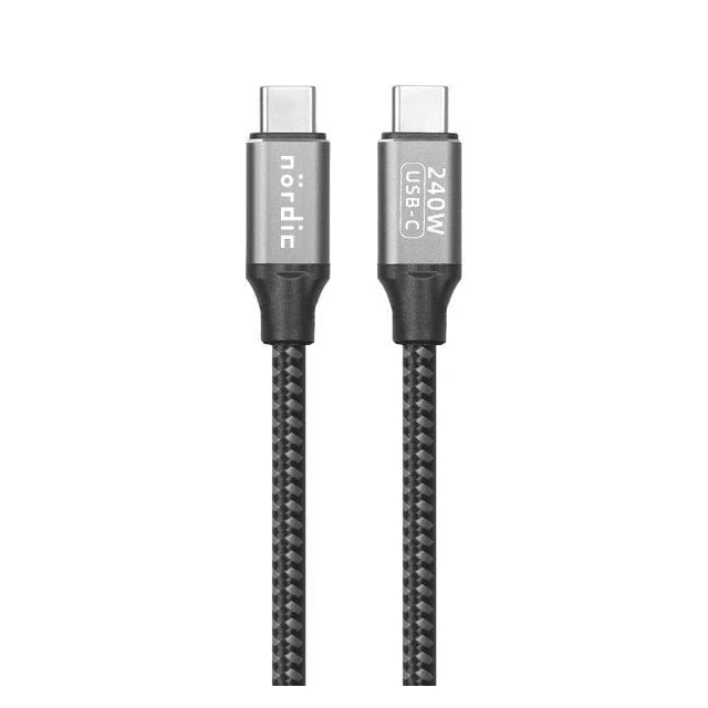 NÖRDIC 1m USB-C til C nylonflettet kabel hurtigopladning med PD3.1 240W 48V 5A med Emarker