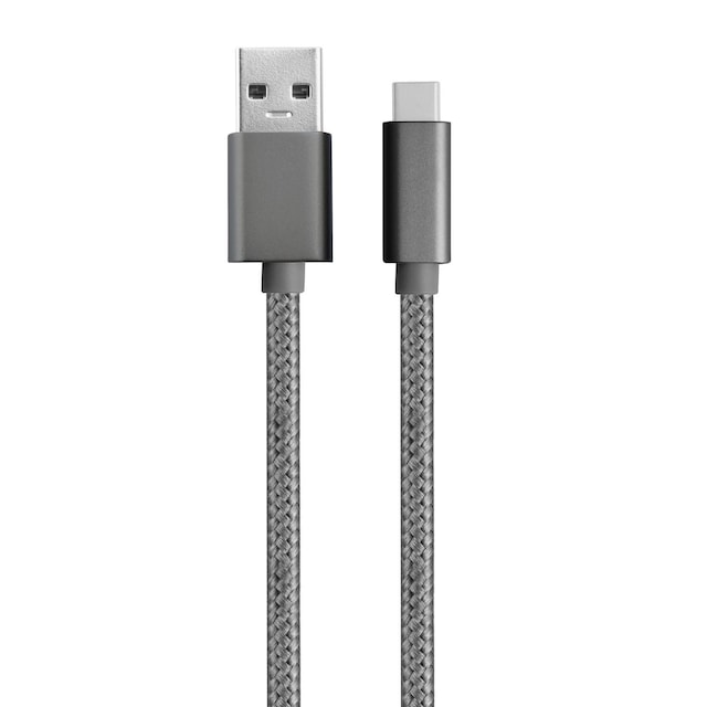 NÖRDIC C 1m USB-kabel til USB A USB3.1 Gen1 hurtig opladning 60W 5Gbps 3A, Nylon Flettet plads grå