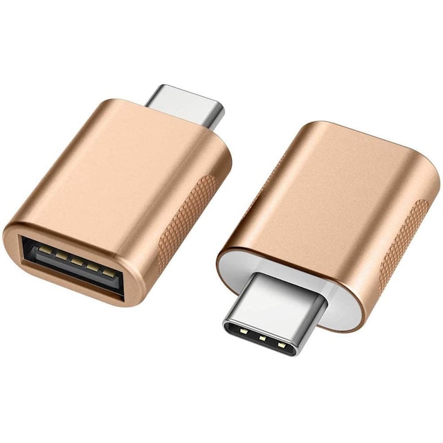 NÖRDIC USB A 3.0 OTG Kvinde til USB C Mand Adapter Aluminium Gold OTG USB-C Adapter Synkronisering og opladning