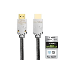 NÖRDIC CERTIFICEREDE KABLER 2m Ultra High Speed ​​​​HDMI 2.1 8K 60Hz 4K 120Hz 48Gbps Dynamic HDR eARC VRR ekstra holdbart nylonflettet kabel forgyldt