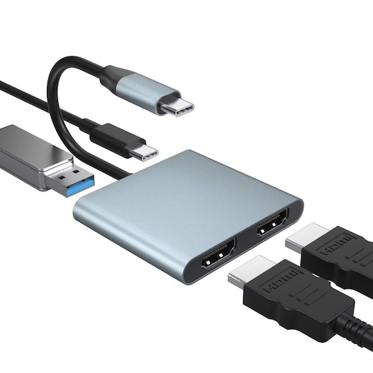 USB-C till 2xHDMI 1xUSB-C 60W PD 1xUSB-A3.1 5Gbps MST dubbla HDMI type C adapter dual HDMI | Elgiganten