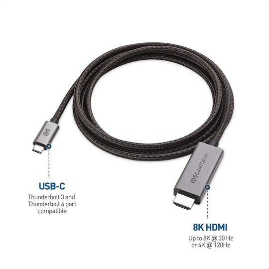 Cable Matters noget 1,8 m USB-C til HDMI-kabel 8K30Hz 4K 120Hz 48Gbps HDR  Kompatibel med Thunderbolt 4 og 3 | Elgiganten