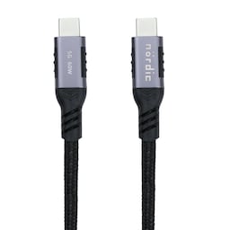 NÖRDIC 2m USB3.2 Gen1 USB-C til C nylonflettet kabel hurtig opladning 3A 5Gbps Strømforsyning PD 60W