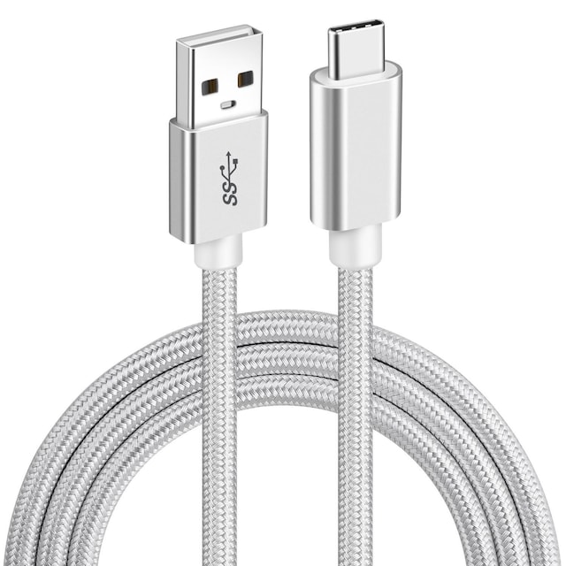 NÖRDIC 15cm USB C til USB A Kabel USB3.1 Gen1 Hurtig opladning 3A 60W 5Gbps Nylon Flettet Hvid