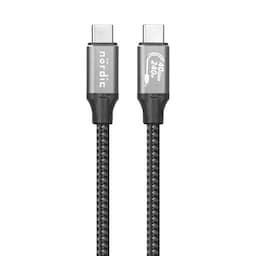NÖRDIC 2m USB4 USB-C til C nylonflettet kabel PD3.1 240W hurtigopladning 40G 8K60Hz 4K120Hz 5K60Hz 2x4K60Hz Emarker-kompatibel Thunderbolt 4 og 3
