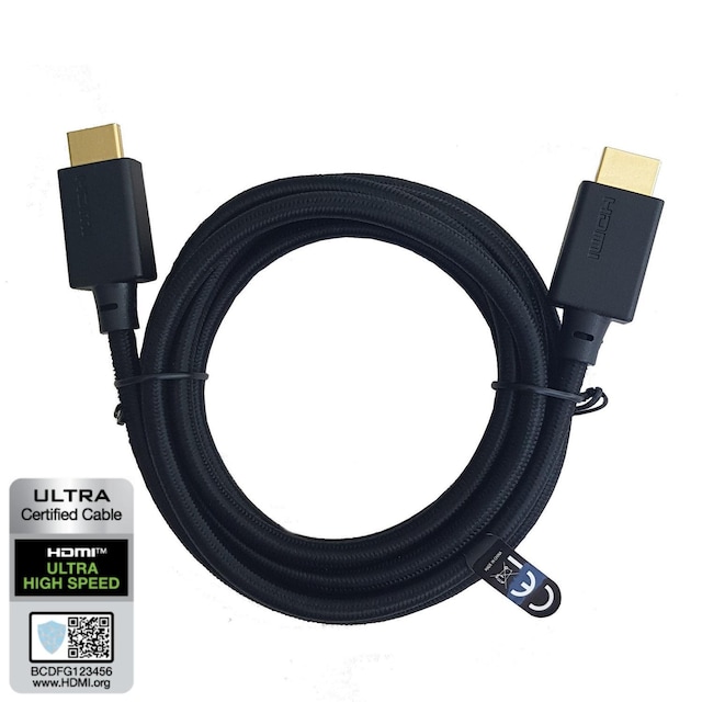 NÖRDIC Certified Cables 1m HDMI2.1 Ultra High Speed ​​8K 60Hz 4K 120Hz 48Gbps Dynamic HDR Earc Game Mode VRR Dolby atmos nylon Flettet kabel Forgyldt