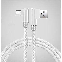 NÖRDIC vinklet USB C til vinklet USB et kabel til synkronisering og opladning hvid 2m